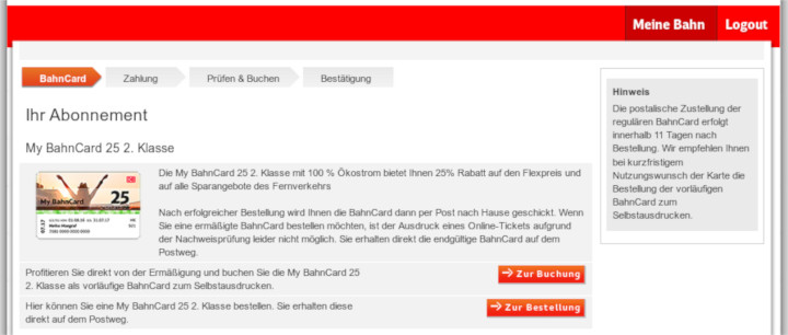 Screenshot der Website bahn.de 