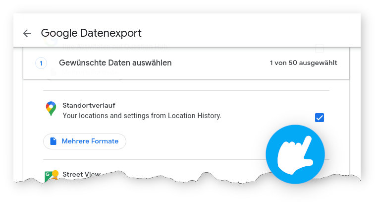 Google Takeout: select Location History