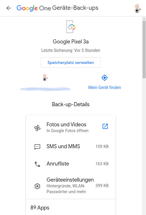 Screenshot Google ONE - Backup