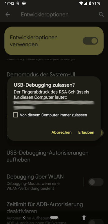 Screenshot Android: Entwicklermodus aktivieren